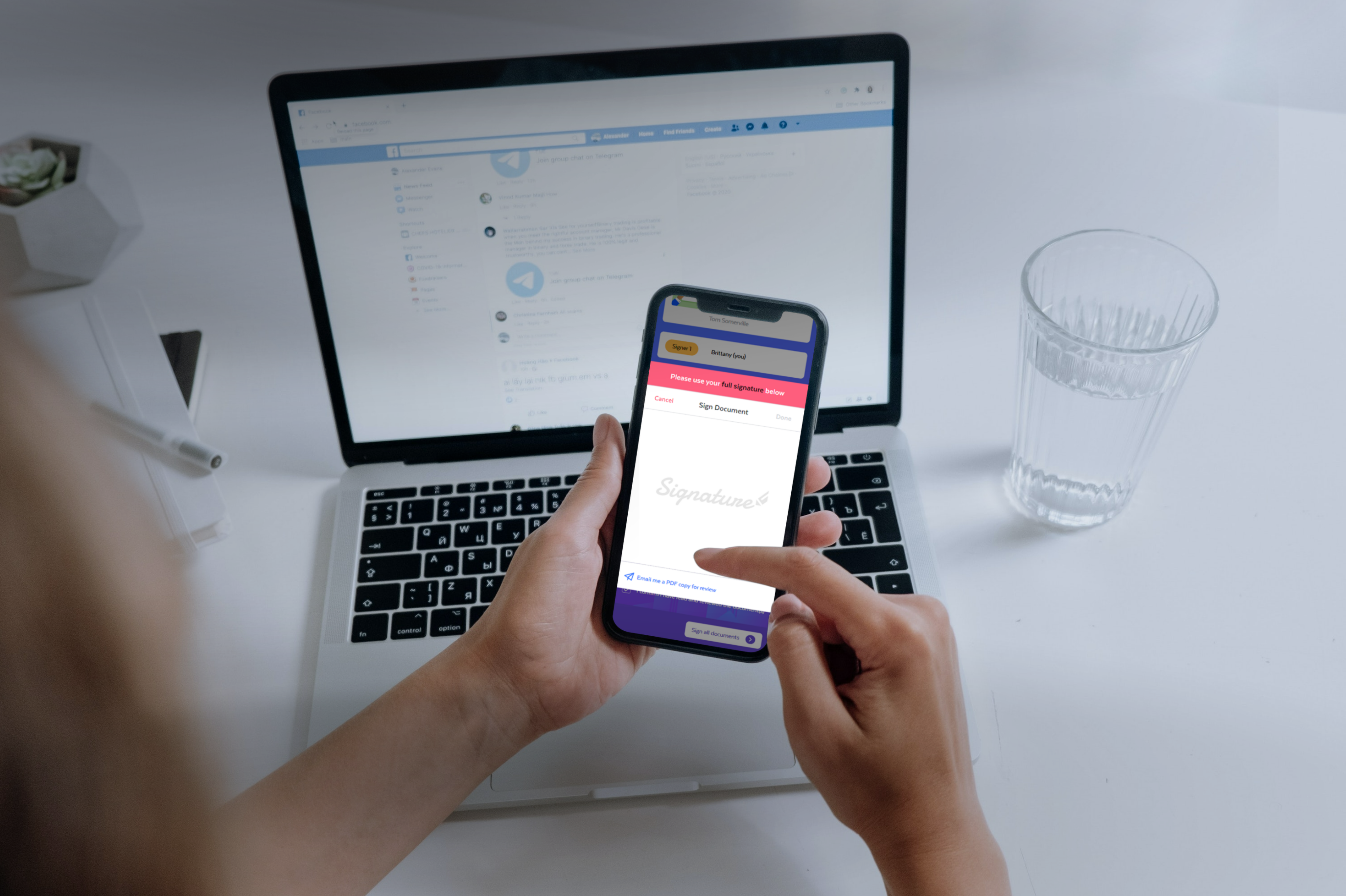 Photo of a person using FLK It over software on a smartphone
