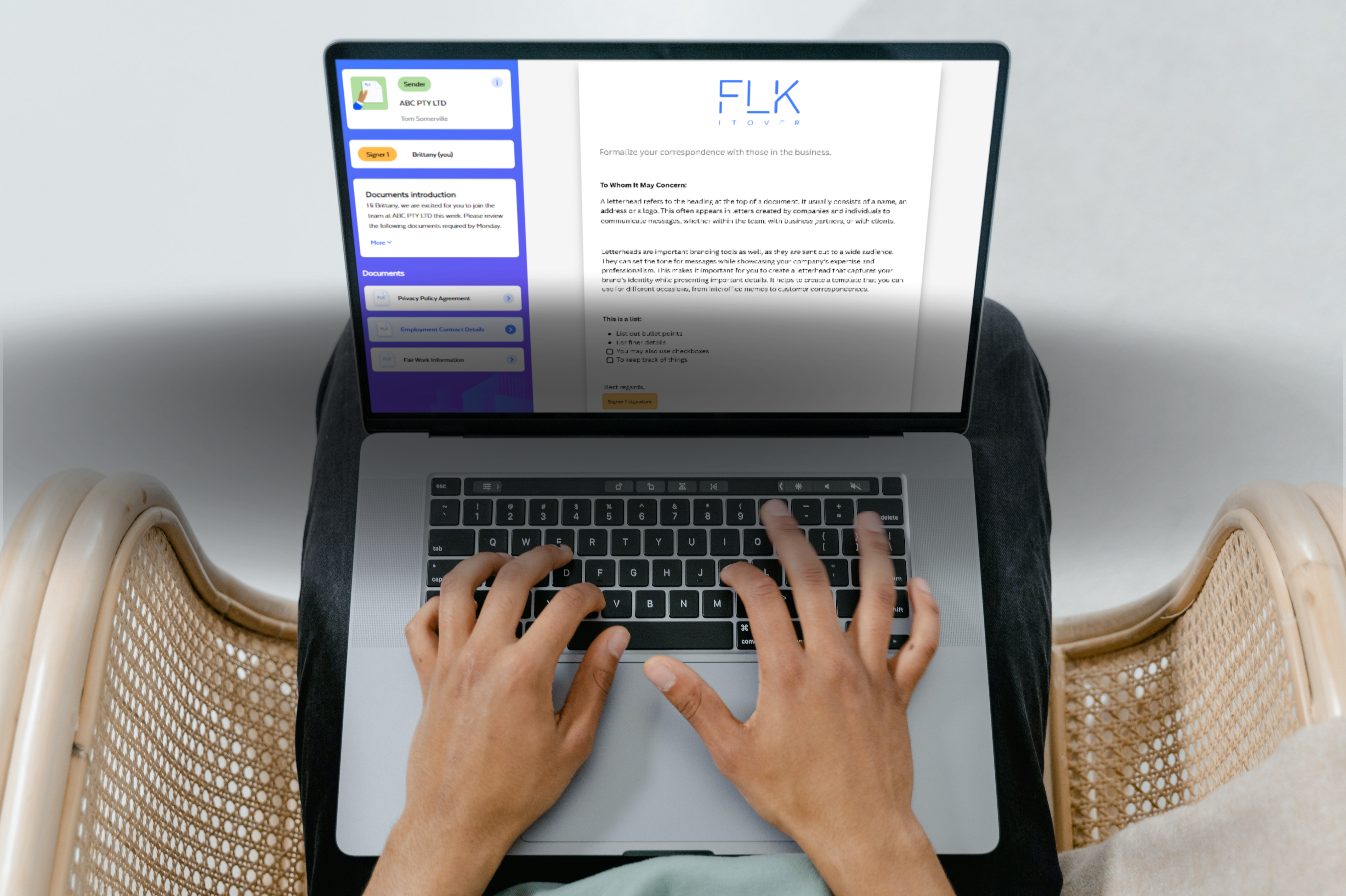 Image of a person using FLK It over software on a laptop